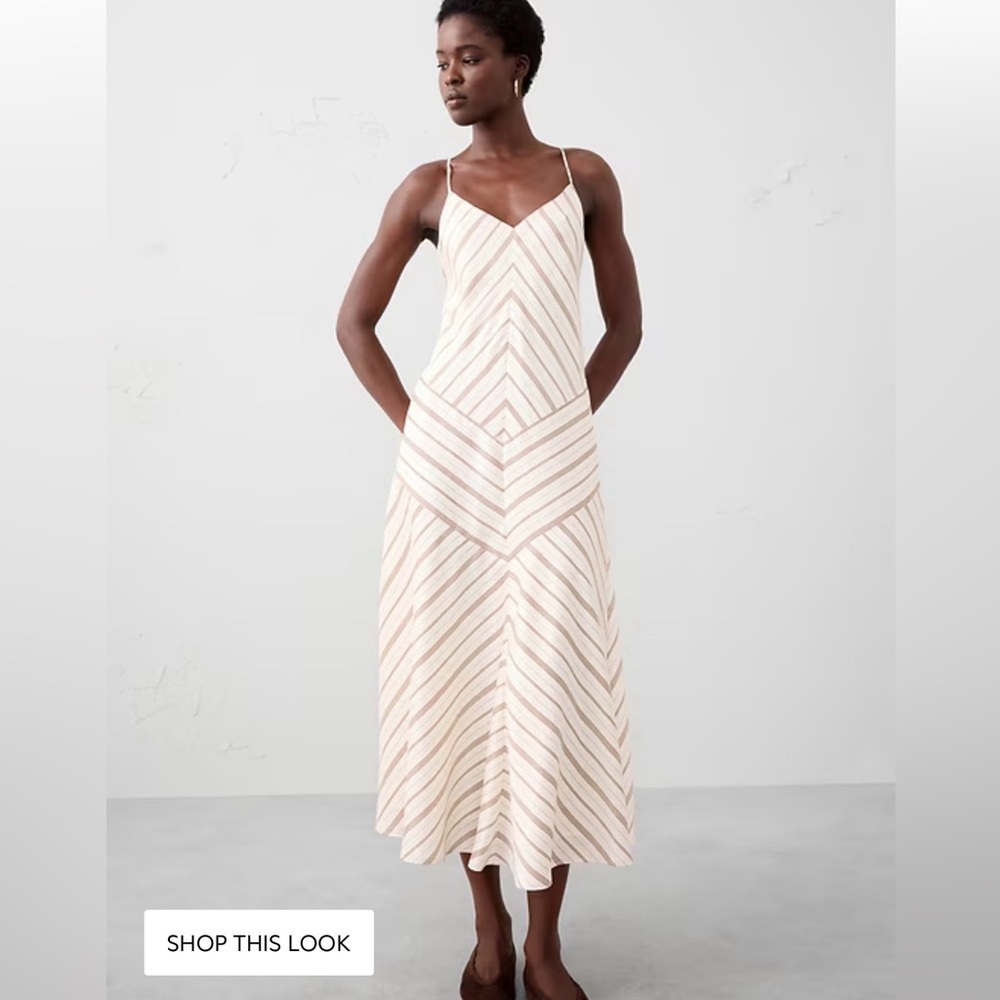 A-line Women’s Medium Strappy V-Neck Stripe Midi Dress NWT Banana Republic Fact